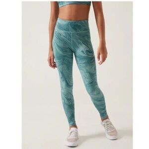 Athleta Girl Teal Marble Swirl High Rise Leggings Athletic Pants Sz L/12 E-Girl